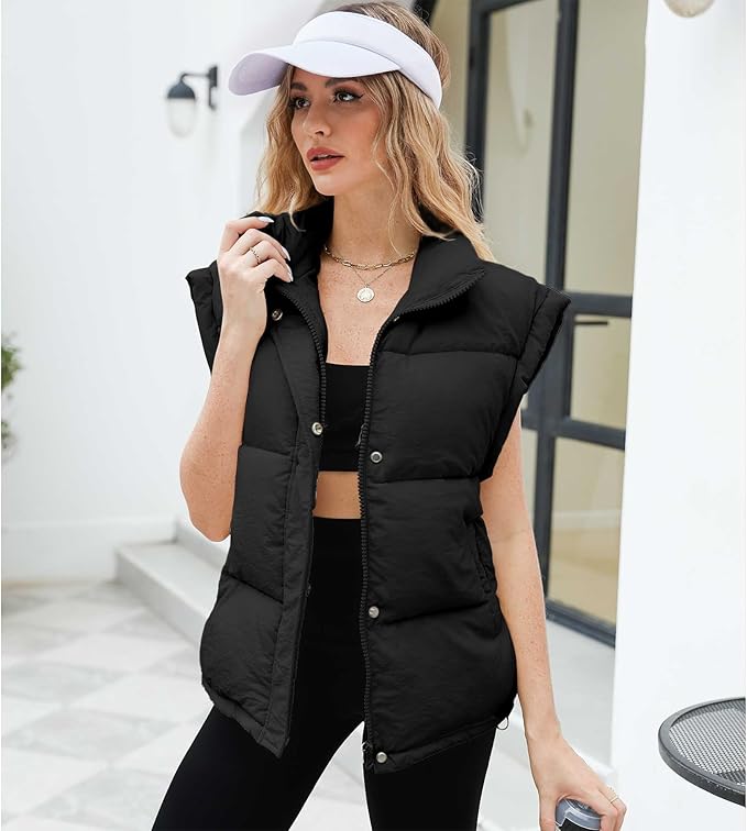 Ainangua Women's Puffer Vest Stand Collar Zipper Sleeveless Jackets Winter Lightweight Vests Warm Padded Jacket Coat