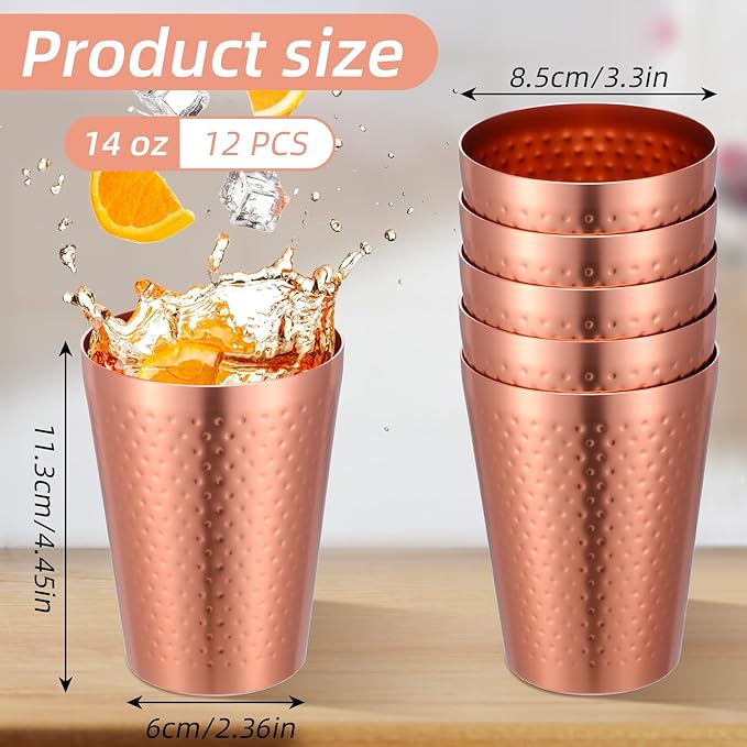 Molain 12 Pcs Aluminum Drink Cups, 14 oz Copper Water Tumblers Glasses Stachable Metal Drinking Cup Resuable Camping Mugs for Hot and Cold Beverages Wine Coffee Party Wedding Birthday