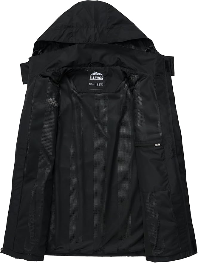 ELLSWOS Men's Waterproof Raincoat Lightweight Rain Jacket with Detachable Hood Softshell Windbreakerl for Hiking Travel