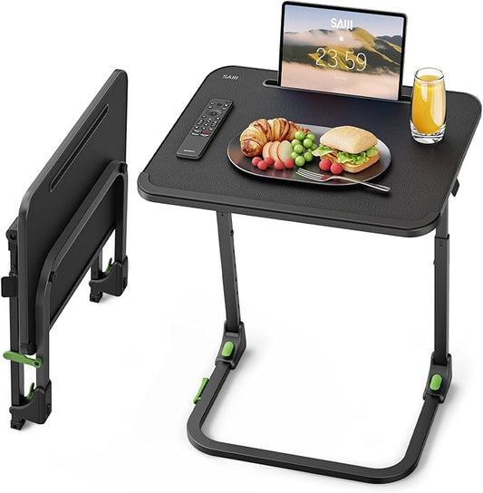SAIJI Foldable TV Tray | Easy Folding Small Table, Height & Tilt Adjustable TV Trays for Eating, Working, Crafting - Sturdy TV Dinner Tables on Couch & Bed