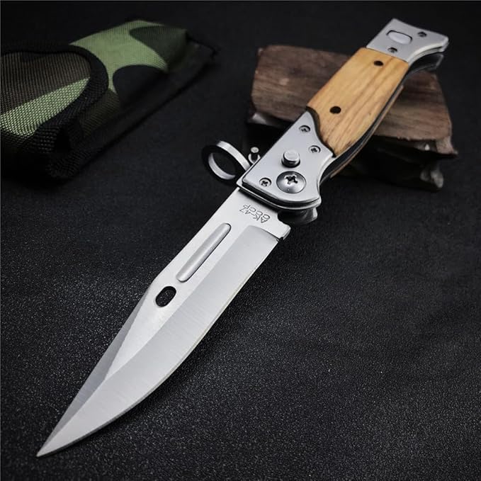 HUAAO 8.66 Inch Camping Knife Portable Folding Pocket Knife Speed Safe Assisted Opening Knives Outdoor Hunting Tactical EDC Survival Self Defense Tools AK47 Flipper Knives for Hiking,Gift for Men