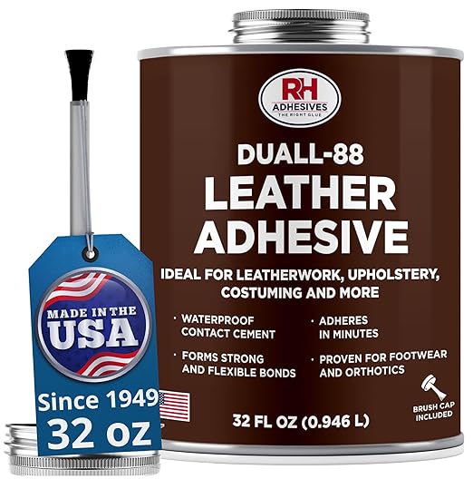 Duall-88 Leather Adhesive, 32 oz. can - Leather Repair Glue, Crafting, DIY, Upholstery, Waterproof, Heat Resistant, Flexible, Long Lasting, High Strength, RH Adhesives