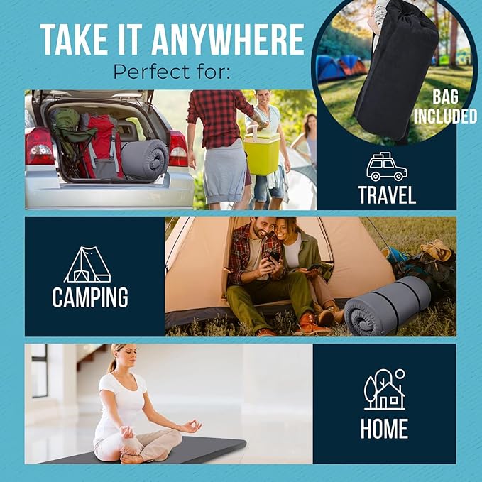 Foamma 3" x 38" x 75" Memory Foam Roll-Up Camping Mattress with Water Resistant Zipper Cover, Foldable and Portable for Camping, RV Bunk, Tent, Guest Bed, Outdoor and Dorm, CertiPUR-US Certified Foam