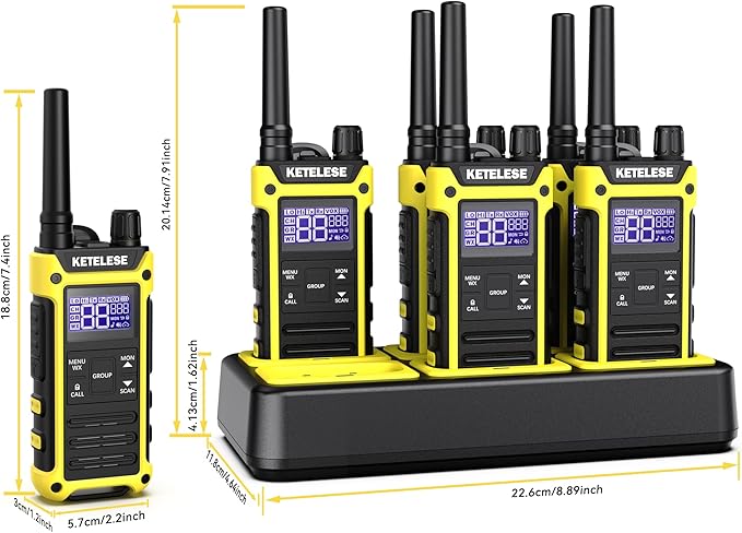 T3F Walkie Talkies 6 Pack for Adults, IP67 Waterproof 2 Way Radios Rechargable, with Earpiece and Mic, Shock Resistant, Dual PTT, One Key Group Call, VOX, NOAA&Wheather Alert, Black/Yellow