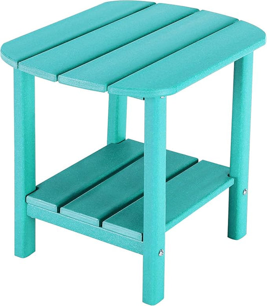 LZRS Double Adirondack Side Table, Outdoor Side Tables, End Tables for Patio, Backyard,Pool, Indoor Companion, Easy Maintenance & Weather Resistant(Turquoise)