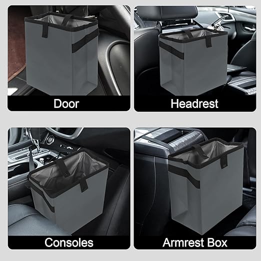 Homelove Car Trash Can, Leak-Proof Waterproof Trash Bin Collapsible Portable Auto Garbage Bag Large Capacity Trashcan Storage Bag Multipurpose Car Organizer Hanging (Gray)
