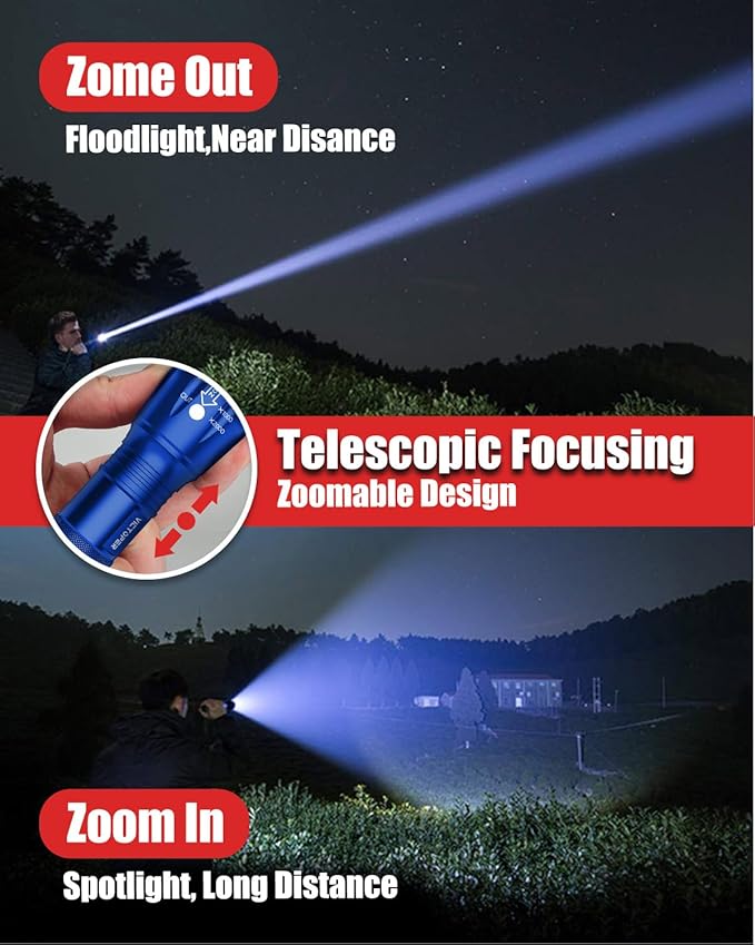 Victoper LED Flashlight 2 Pack Blue, Bright High Lumens Tactical Flashlights High Lumens with 5 Modes, Waterproof Zoomable Flash Light for Outdoor, Gifts for Father's Day Camping Essentials Gear