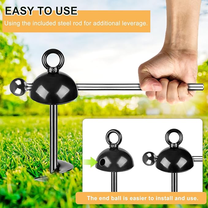 Heavy Duty 15" Dog Tie Out Stake, 360° Swivel, No Tangle, Easy Install, for Large Dogs up to 220lbs, Perfect for Yard, Camping, Beach (Black)