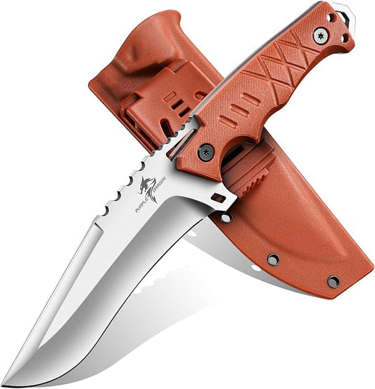 Purple Dragon Camping Knife with Sheath - D2 Steel Survival Knives for Bushcraft, Hunting - Ergonomic G10 Handle Outdoor Survival Gear Gift for Men