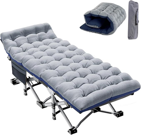 Slsy Oversized XXL Folding Camping Cot for Adults with Pad, Padded Portable Sleeping Cots, Camp Bed with Carry Bag for Outdoor Travel, Beach, Hiking