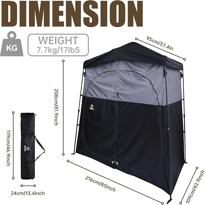 Nice C Camping Shower Tent, Instant Pop Up Privacy Changing Tent, Outdoor Shower Enclosure, Toilet Tents, Oversize (2 Room)
