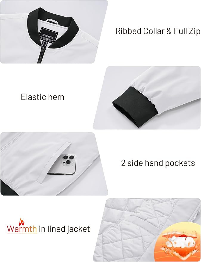 Cotrasen Men's Bomber Jacket Full Zip Windbreaker Warm Winter Windproof Casual Outwear Padded Lined Coats