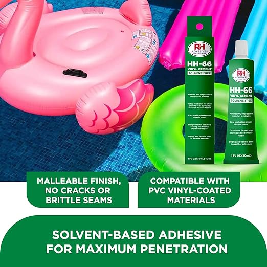 HH-66 Toluene Free Vinyl Cement, 1 oz. Tube - Vinyl Adhesive, Cement Glue, Repair Glue, Inflatables, Pool Liner, Tarps, Tents, Awnings, Mats, Covers, Waterproof, High Strength, RH Adhesives