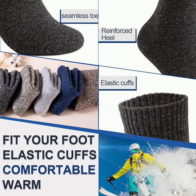 Josnown 5 Pairs Wool Socks Mens, Thick Warm Winter Thermal Cozy Boot Socks