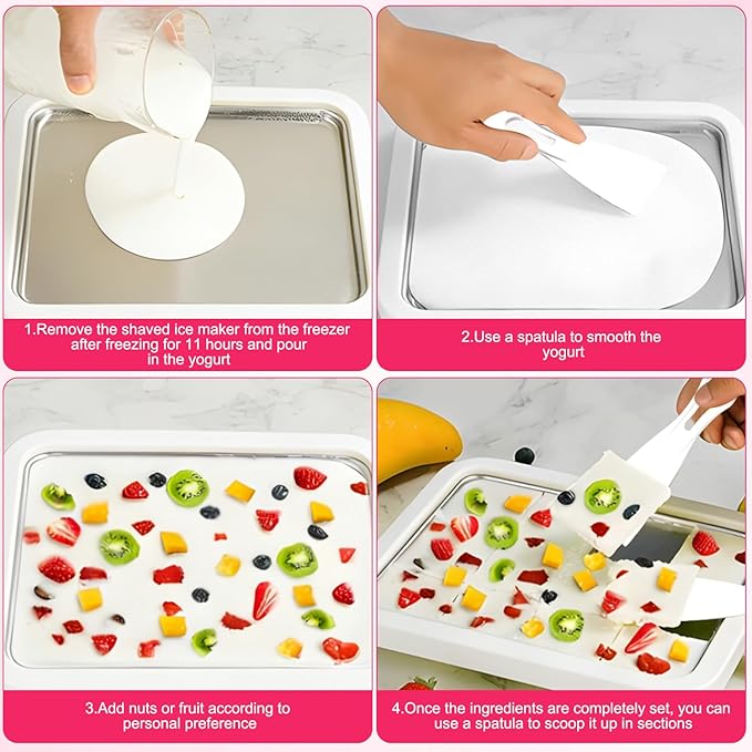 At-Home Rolled Ice Cream Maker Kit,At-Home Instant Freeze Plate with 2 Scrapers,DIY Rolled Ice Cream Tray for Kids & Adults, Ice Cream Cold Plate perfect for Family Fun,Easy Homemade Desserts (White)