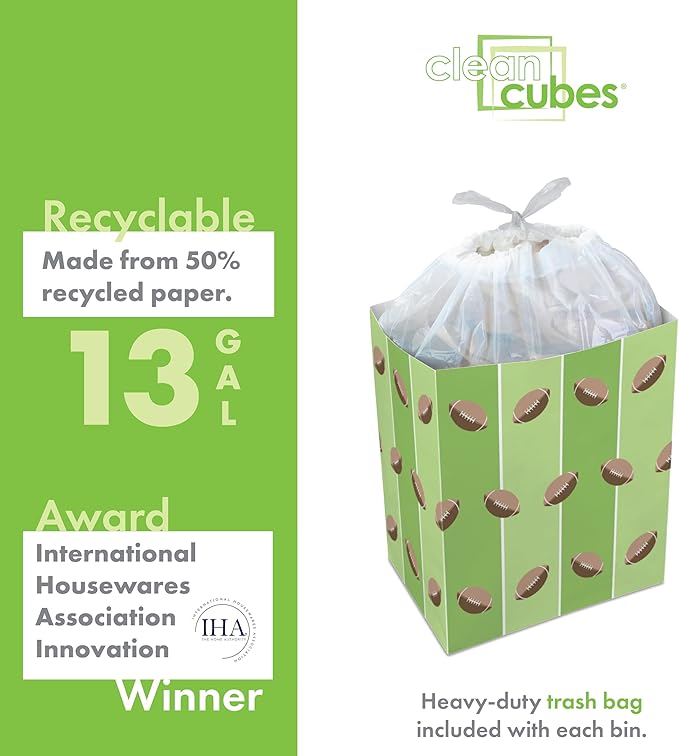 13 Gallon Disposable Pop-Up Trash Cans (3-Pack) with Fitted Bags – Foldable Garbage & Recycling Bins for Parties, Events & Kitchen (Tailgating, 17" H x 13.5" W x 10" D)