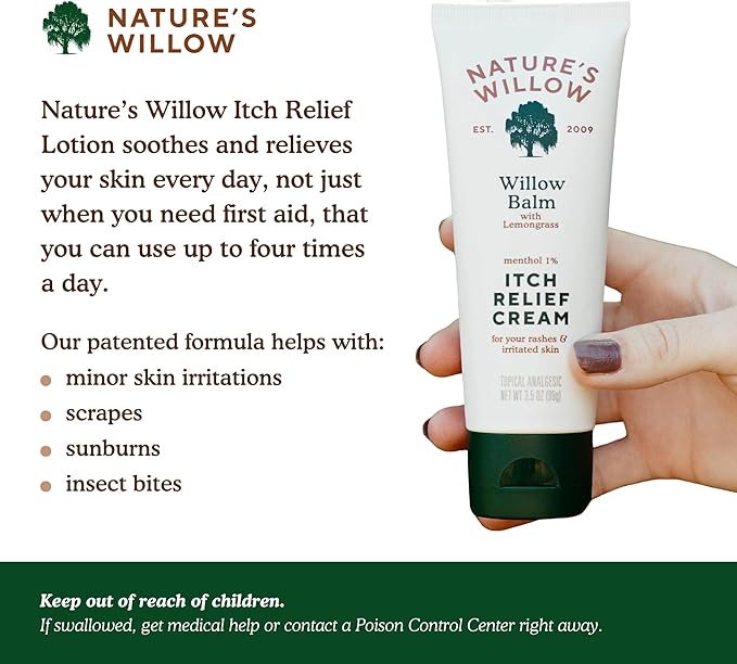 Nature's Willow Itch Relief Lotion with White Willow Bark for Soothing Skin | Natural Anti Itch Lotion Provides Relief from Bug Bites, Rash, Sunburn and More | Made with Essential Oils | 3.5oz (3)