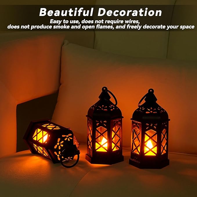 Candle Lanterns Black Lanterns Decorative Indoor Outdoor Mini Small LED Vintage Rustic Gold Hanging Farmhouse Fireplace Lantern Decor Christmas Lantern Centerpieces for Tables Decorations