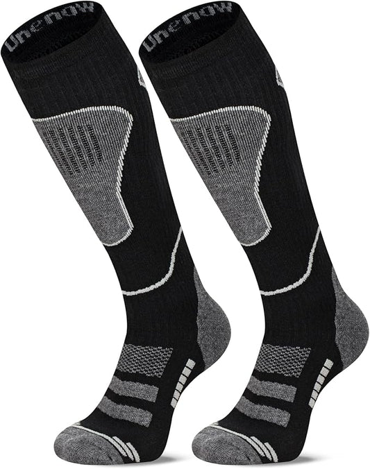 Merino Wool Ski Socks 2 Pairs, Thermal Knee High Warm Socks for Snowboarding, Hiking, Cold Weather, Snow, Hunting