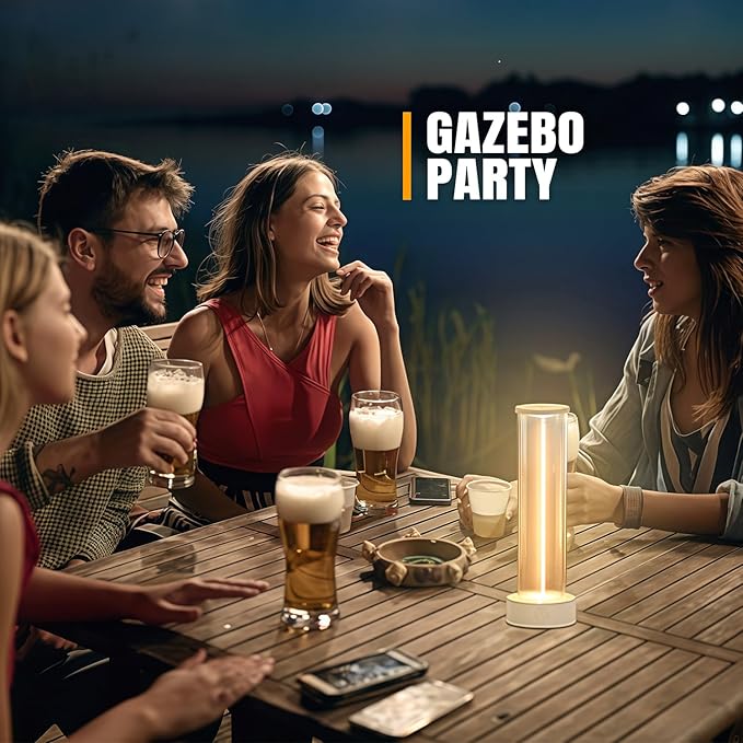 Cordless Indoor Outdoor Table Lamp Rechargeable,Waterproof IP54 with 3-Mode Touch Dim Warm Light Ambient,Portable Battery Powered Lamp for Bedside Reading,Patio Grill,Gazebo Party,Camping Tent