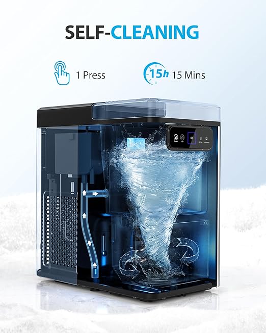 Aeitto Nugget Ice Maker Countertop, Pellet Ice Machine Soft Chewable Ice 40lbs/Day, One-Click Operation, Auto Self-Cleaning Crushed Ice Makers Stainless with Scoop for Home/Kitchen/Office (Silver)