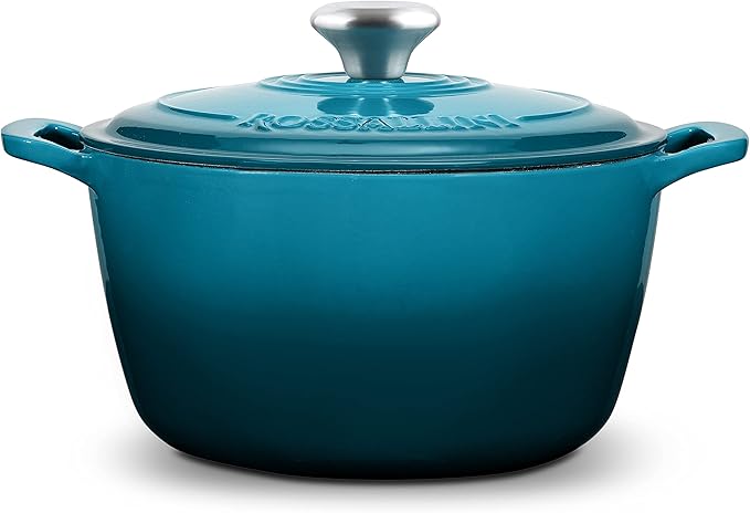 Signature Enameled Cast Iron Dutch Oven, Non-Stick Serving Pot with Tight Fitting Lid for Perfect Roasting, Baking, Sauteing, and Bread Making | 13.5Q (12.7L) - Ocean Blue