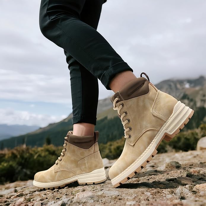 ANJOUFEMME Combat Hiking Boots for Women- Ladies Casual Outdoor Ankle Work Boots Lightweight Lace up Winter Shoes for Backpacking Trekking Walking