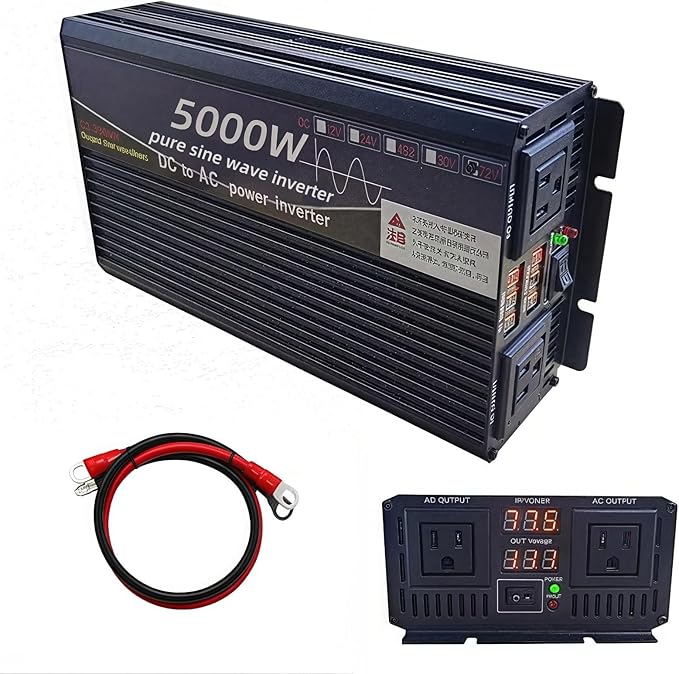 5000W Power Inverter 24V DC to 110V AC Converter with LED Display Dual AC Outlets Dual Fans Radiating for RV, Camp, Boat and Home Emergency Portable Pure Sine Wave Inverter (LED Screen, 5000W 24V)