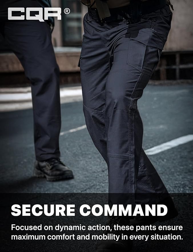 CQR Men's Flex Ripstop Tactical Pants, Water Resistant Stretch Cargo Pants, Lightweight EDC Hiking Work Pants