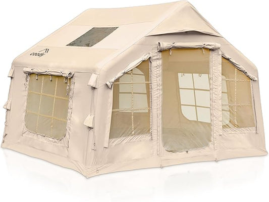 Coody | Rbm Outdoors Koala/Hub/Octopus Inflatable Tents for Camping with Stove Jack, 2/8/10 Person Luxury Canvas Blow Up Tent, 2 Room, Easy Setup Casa de Campaña, Large Inflatable House with Pump