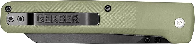 Gerber Gear Pledge Pocket Knife with Pocket Clip - 3.7" Full Panel Plain Edge Blade Folding Knife - EDC Gear and Equipment - Lichen Green