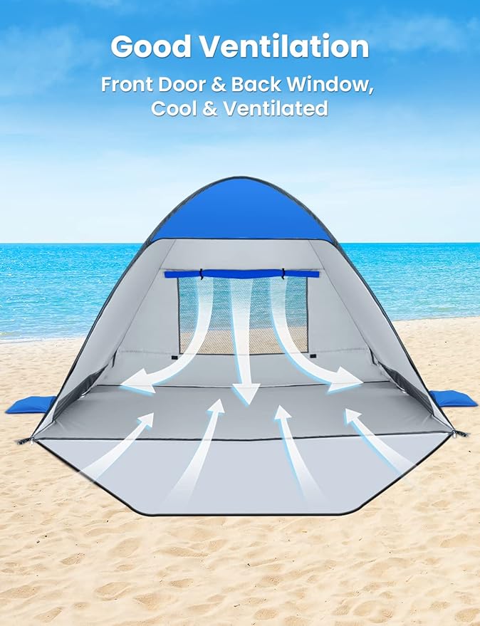 Glymnis Pop Up Beach Tent Beach Shade Tent for 1-4 Persons Sun Shelter UPF 50+ Enclose Zipper Door Portable Easy Up Beach Tent