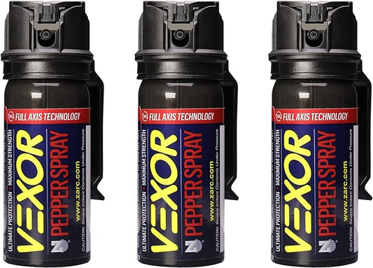 Vexor Pepper Spray Full Axis with Belt Clip for Self Defense — Maximum Police Strength, 20-Foot Range, Full Axis Capability, Flip Top Safety for Quick and Accurate Aim, Protection