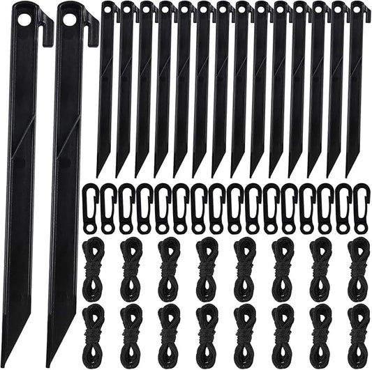 48 Pcs Inflatable Stakes, Plastic Ground Stakes Camping Tent Stake Inflatable Stake Fixing Inflatable Accessories with Hooks & Tethers for St Patricks Day Easter Outdoor Yard Party Garden Decor