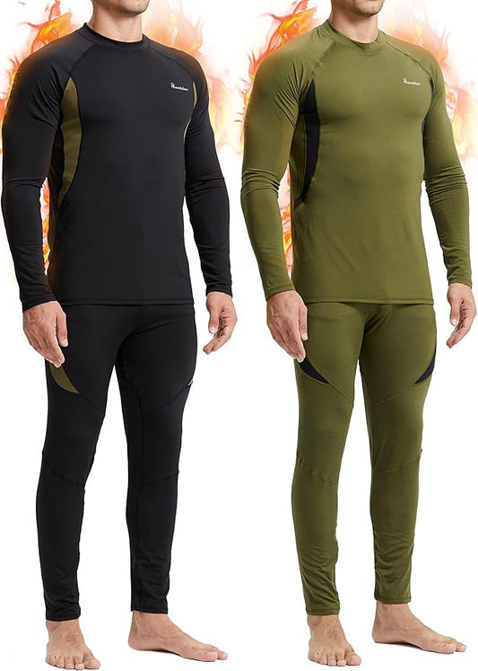 romision 2 Pack Thermal Underwear for Men Long Johns Fleece Lined Hunting Gear Bottom Top Set Base Layer Cold Weather XS-4XL