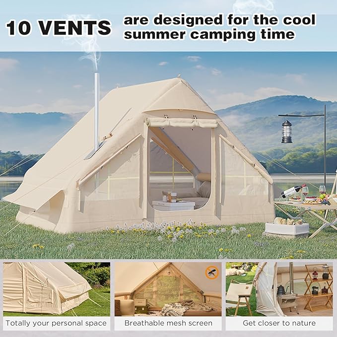 YOLENY Inflatable Camping Tent for 4-6 Person, Easy Setup Portable Water-Resistant Cabin Tent with Mesh Windows & Pumps