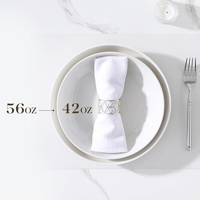 MALACASA 10" Large Pasta Bowls, 56 OZ White Salad Bowls Soup Bowls, Porcelain Serving Bowls Set of 4, Large Kitchen Bowl Plates Pasta Plates, Microwave & Dishwasher Safe, Series REGULAR