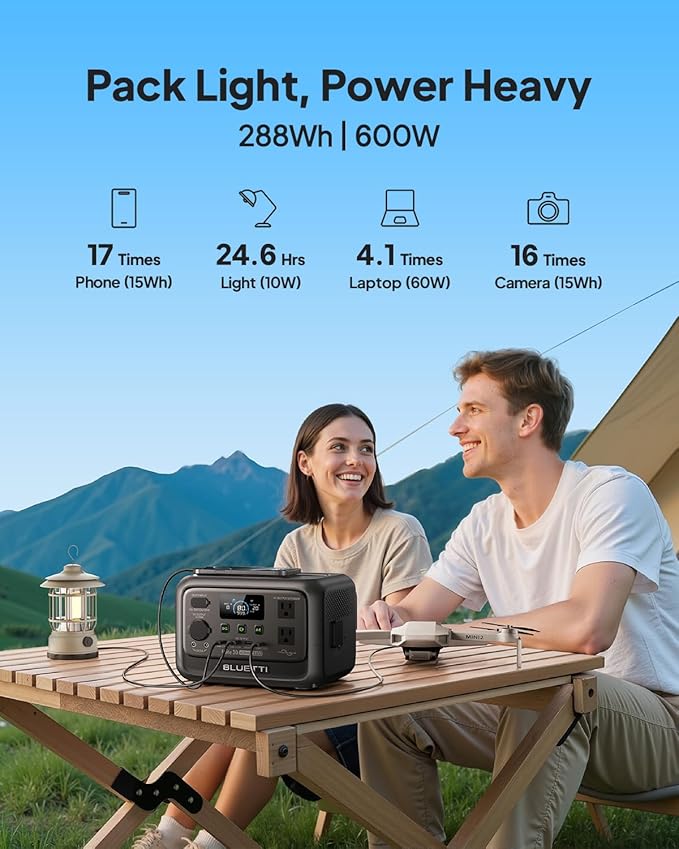 BLUETTI Elite 30 V2 Portable Power Station, 288Wh Solar Generator, 600W AC Outlets (Power Lifting 1500W), 0-100% in 70 Min, LFP Battery Backup for Camping, Trip, Outage (Include Solar Charging Cable)