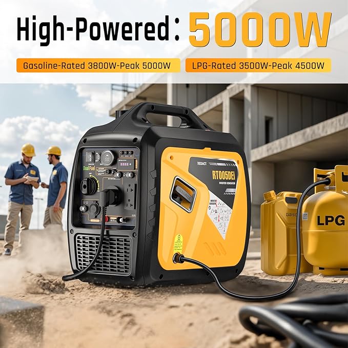 5000 Watts Portable Dual Fuel Inverter Generator– Small Gasoline LPG Powered for Home Backup, Camping, RV, Tailgating with CO Protection, Eco Mode, Recoil/Electric/Remote Start, Parallel Capable