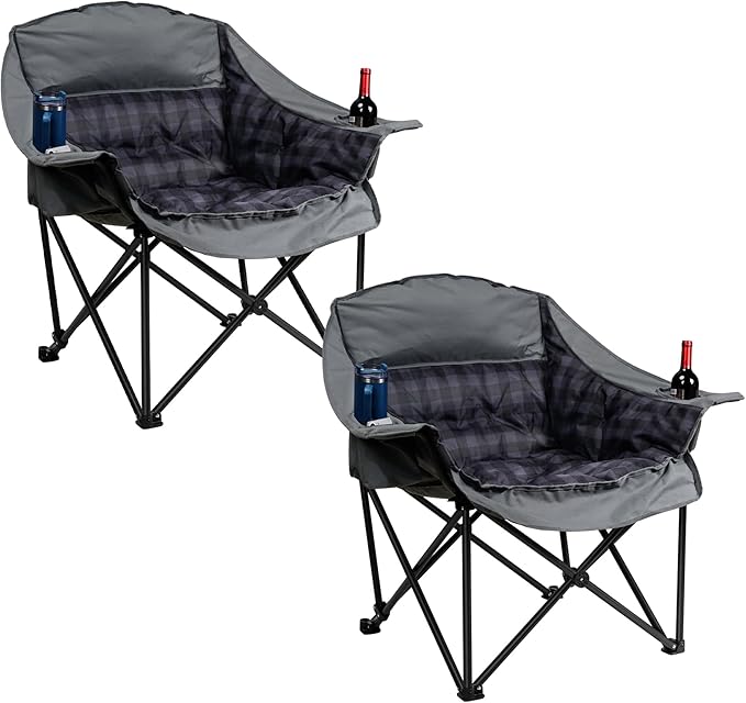 2 Pack Oversized XL Camping Chair for Adults, Heavy Duty Padded Folding Camp Chairs with Cup Holder, Supports 500lbs, Large Outdoor Widen Comfy Lawn Chairs for Tailgating Sports Beach Yard