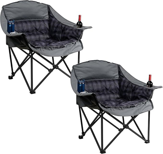 2 Pack Oversized XL Camping Chair for Adults, Heavy Duty Padded Folding Camp Chairs with Cup Holder, Supports 500lbs, Large Outdoor Widen Comfy Lawn Chairs for Tailgating Sports Beach Yard