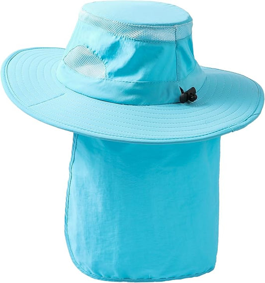UV 50+ Sun Protection Hat for Men Women, Wide Brim Bucket Hat for Outdoor Sport & Works Fishing Hat with Neck Flap