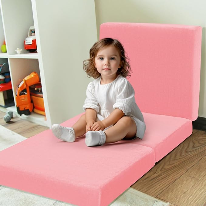 MeMoreCool Foldable Floor Mattress for Kids, Toddler Nap Mat for Daycare, Portable Trifold Futon and Floor Bed, Tri-Folding Mattress, Pink 57x22 Inch