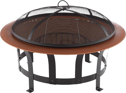 Pure Garden Outdoor Fire Pit - 30” Wood Burning Firepit with High-Temp Copper Finish, Screen, Poker, and Grate - Fire Pits & Outdoor Fireplaces
