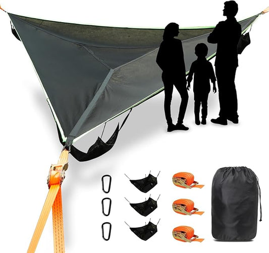 LUKETURE Triangle Camping Hammock, 10ft Multi Person Hammocks Max 1100 lbs for Outdoor Relaxing, Extra Large Hammock w/Ratchet/Webbing Straps (10ft-Triangle Camping Hammock)