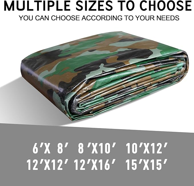 STARPYNG-7 Mil Camouflage 6x8 Feet Tarp-Multifunctional Camo Waterproof Tarpaulin-Waterproof, UV Resistant, Rip and Tear Resistant, Poly Tarpaulin with Reinforced Edges for Cover