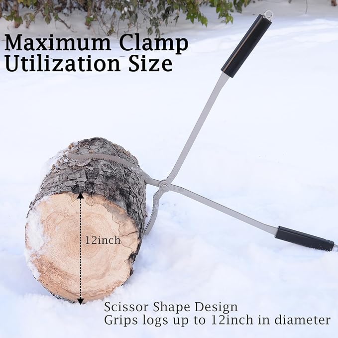 28" Fire Tongs Log Grabber for Fire Pit, Stainless Steel Fireplace Tools Firewood Tongs Outdoor Indoor Camfire Fire Pit Bonfire Tools Heavy Duty Moves Firewood Safely