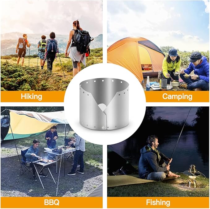 HXBER Ultralight Ultra-thin Titanium Outdoor Camping Stove Wind Shield Screen Windproof Plate, 19