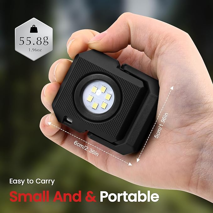 2 Pcs Mini Rechargeable LED Work Light, 550 Lumens Magnetic Flashlight Keychain Lights with Rotatable & Magnet Base Portable Mechanic Light for Car Repairing Outdoors Camping, Black & Red