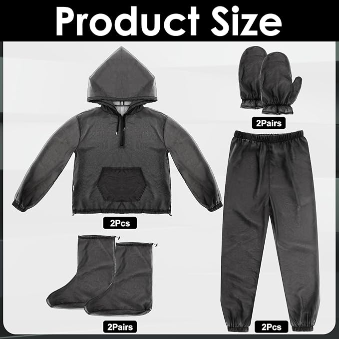 8 Pcs Large Mesh Mosquito Net Suit Bug Mesh Pants and Jackets with Hood Socks Mittens Full Body Insect Net Suit Mosquito Clothing for Adult Women Men Outdoor Gardening Fishing, L/XL